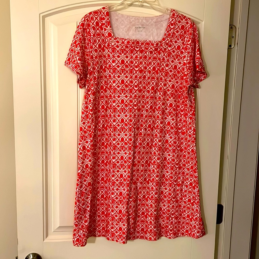 Kim Rogers dark coral and white knit dress